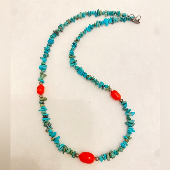 Vintage 1970 Turquoise coral bead 16 inch - - Picture 1 of 4